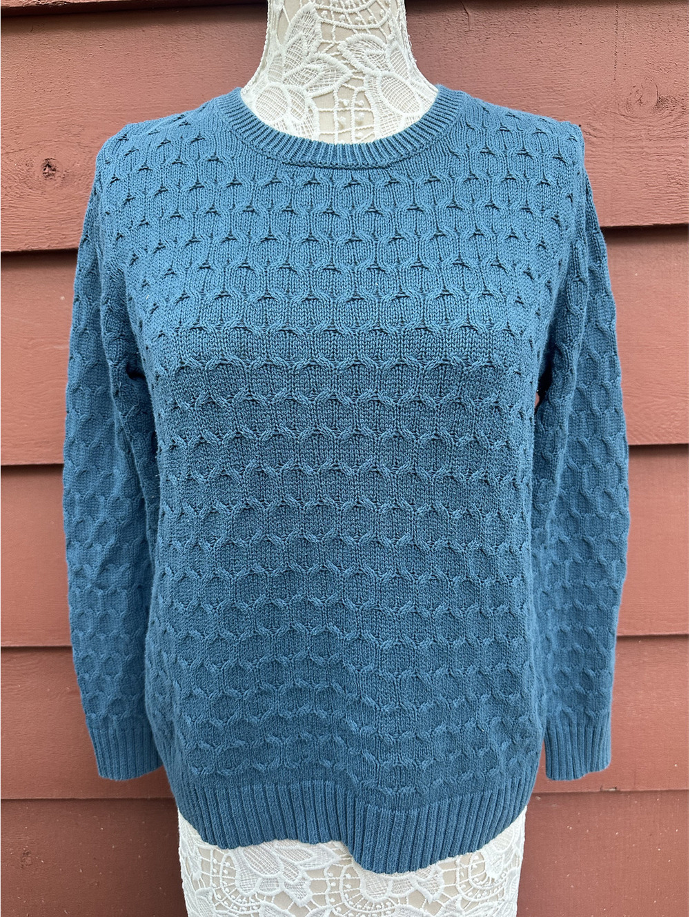 Croft & Barrow‎ Blue Textured Knit Cotton Sweater Casual Crewneck